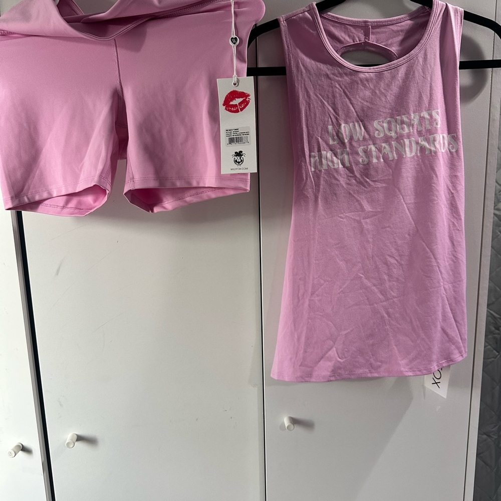 Wildfox Pink Tank Top Casual Comfort and matching bike shorts.